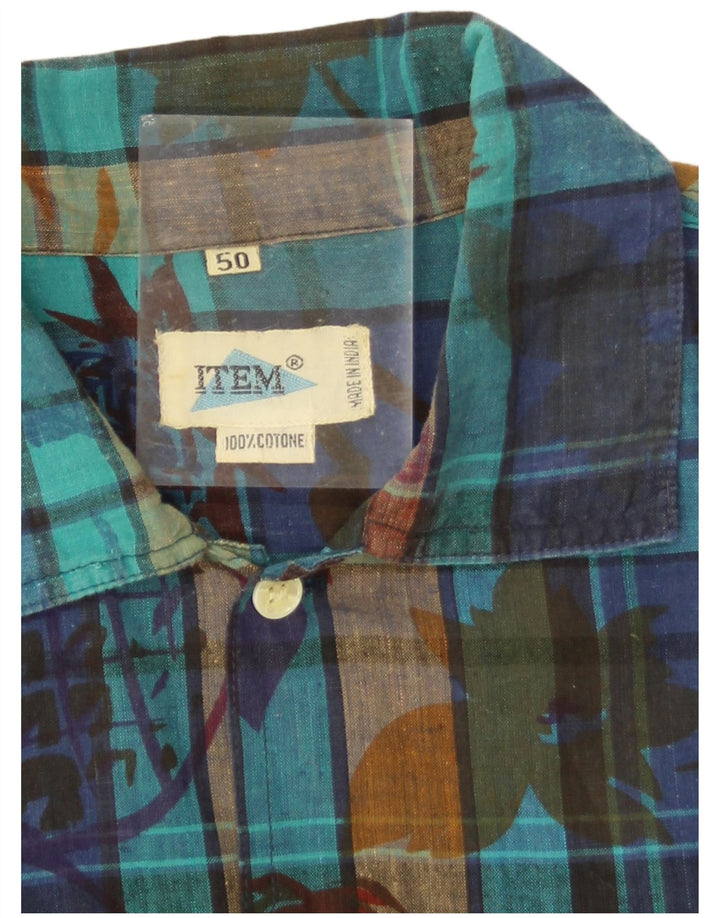 vintage Chemise à manches courtes pour hommes EU 50 Coton à carreaux bleu moyen