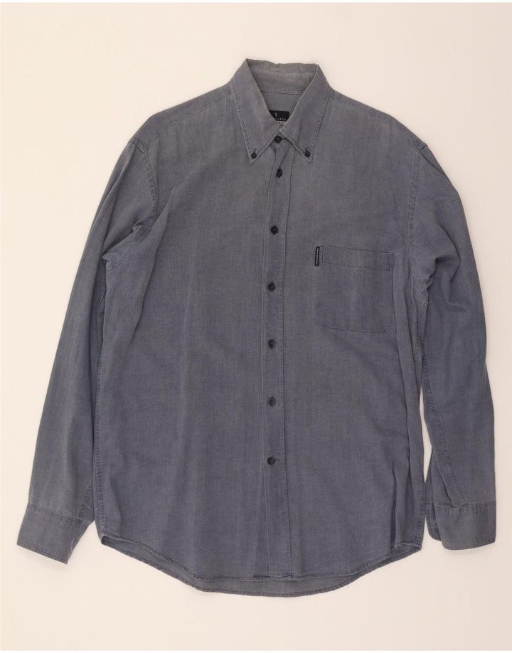 TRUSSARDI Mens Shirt Large Navy Blue Cotton Vintage Trussardi and Second-Hand Trussardi from Messina Hembry 