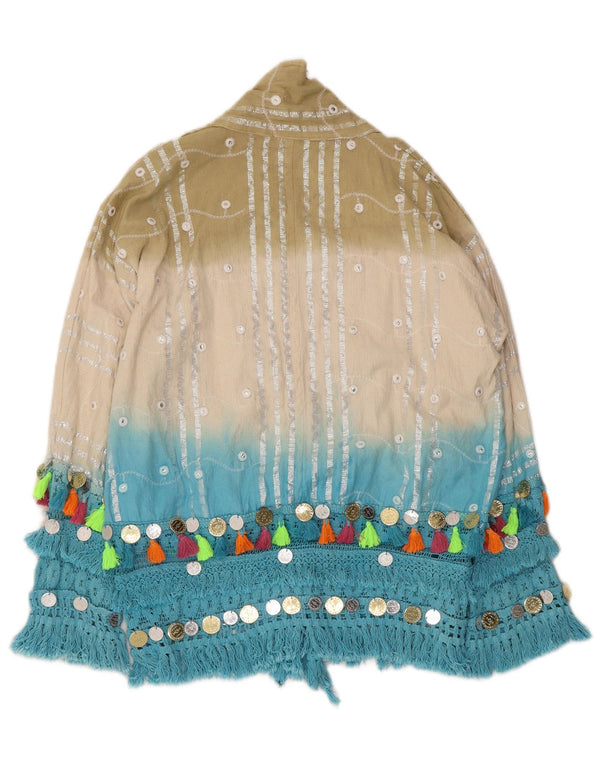 vintage Femmes 3/4 Manches Cardigan Top UK 12 Moyen Multicolore