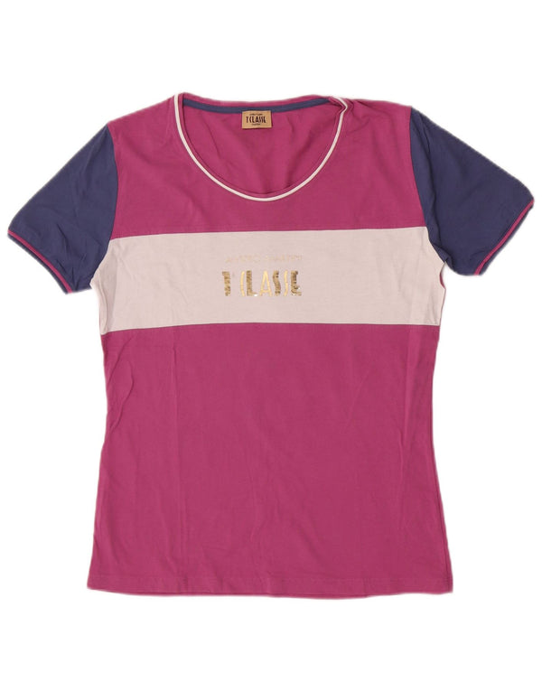 ALVIERO MARTINI T-Shirt Graphique Femme UK 18 XL Coton Colorblock Rose
