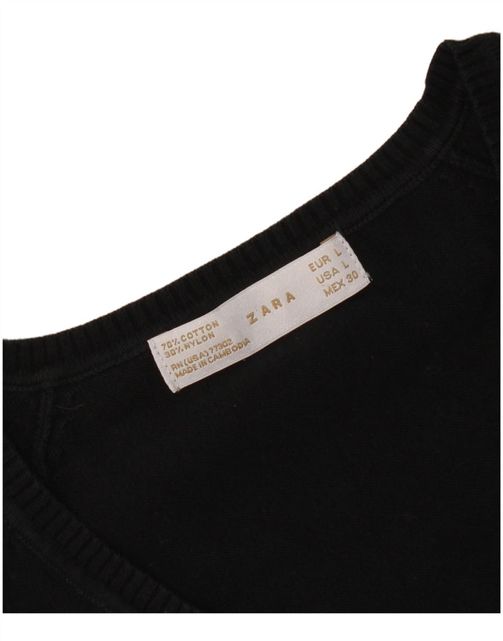 Zara Pull col V pour femme UK 14 Large Noir