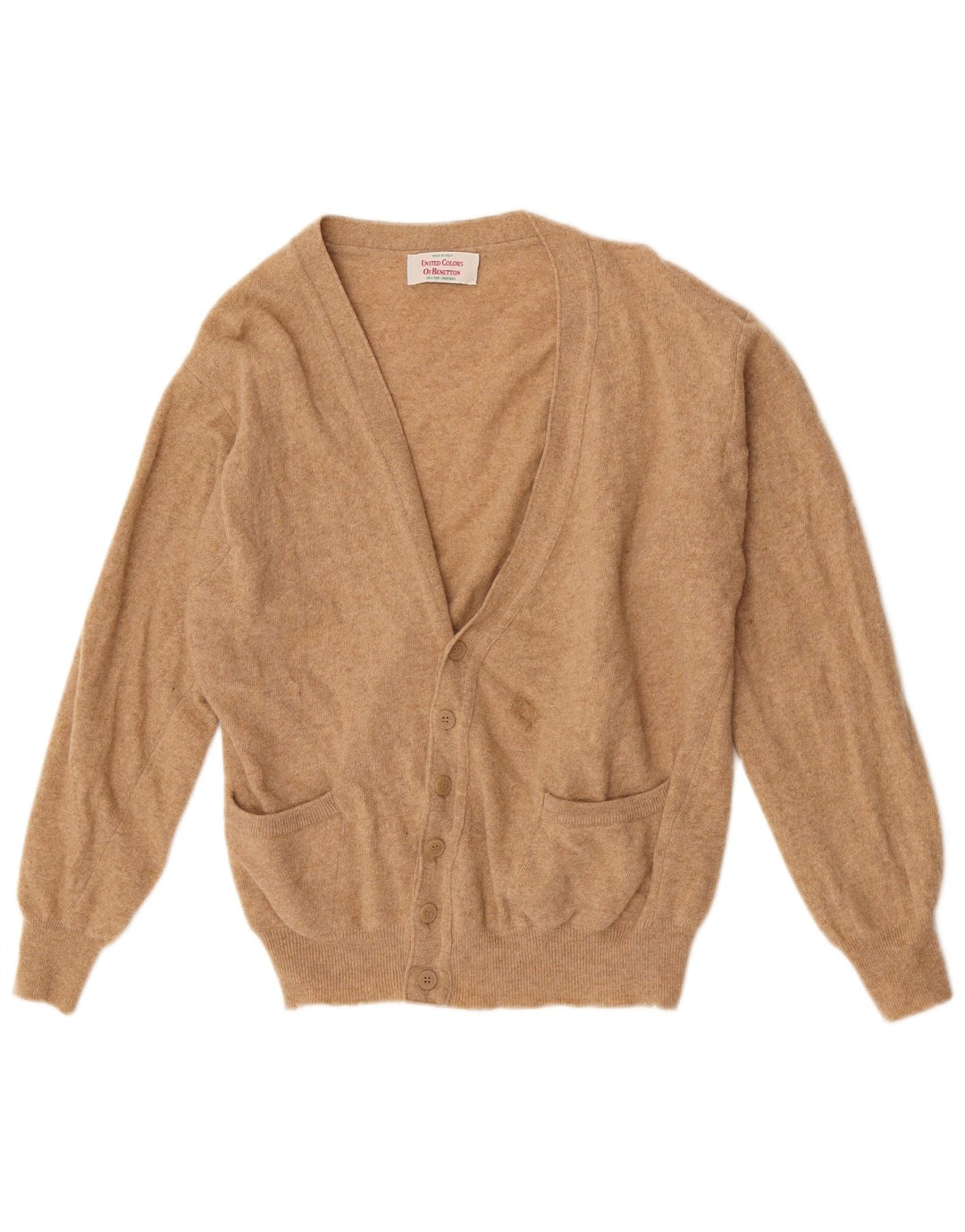 Benetton Cardigan Femme Pull UK 16 Large Marron Laine d'Agneau