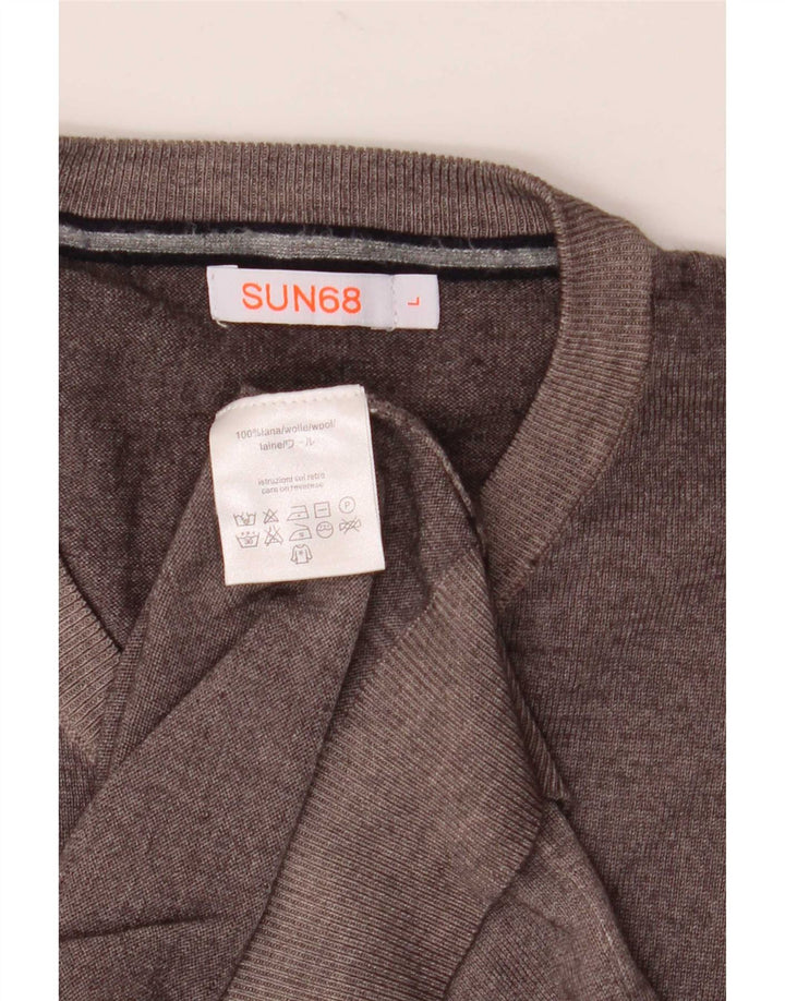 Sun68 Pull col V pour homme en laine grise Taille L