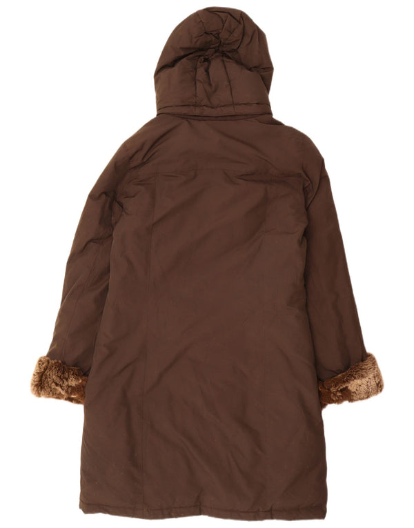 Woolrich Manteau rembourré à capuche pour femme UK 16 Large Marron Coton