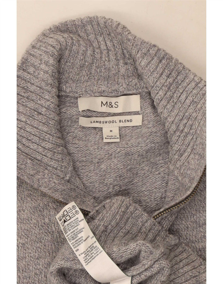 Marks & Spencer Pull Col Zippé Homme Gris Moyen Laine