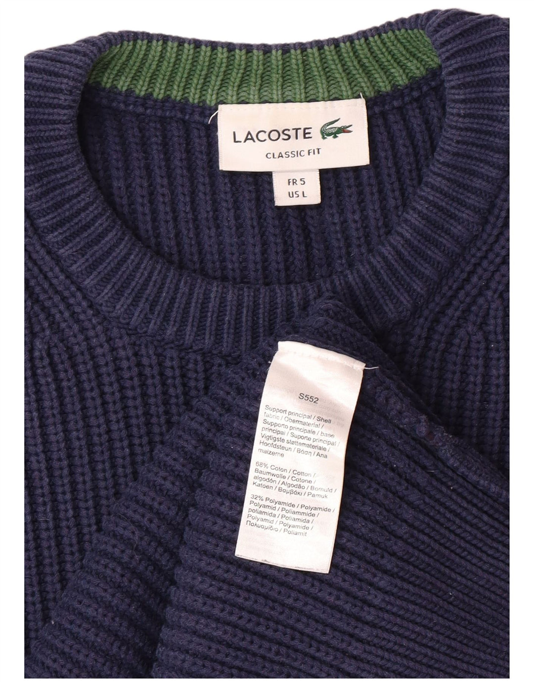 LACOSTE Hommes Classic Fit Crew Neck Jumper Pull Taille 5 Grand Bleu Marine