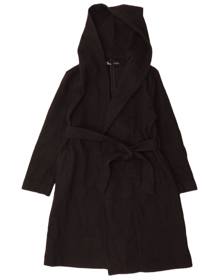 Zara Manteau à capuche pour femme UK 44 Medium Noir Polyester