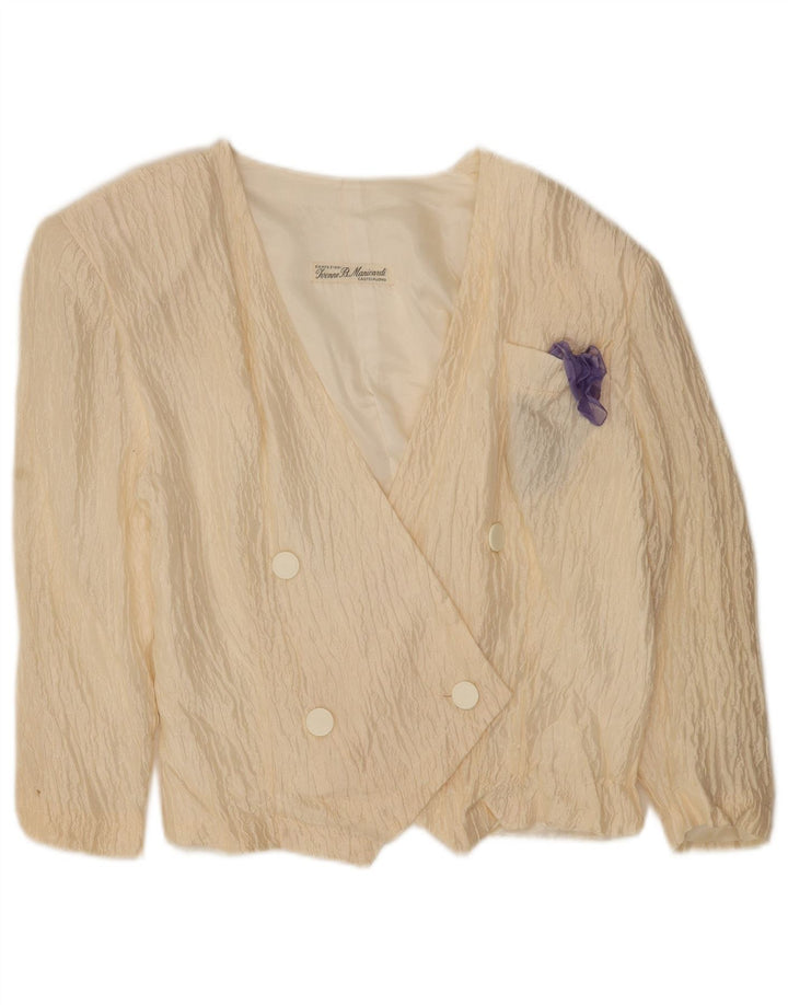 vintage Femme Double Breasted Blazer Veste UK 14 Moyen Off White