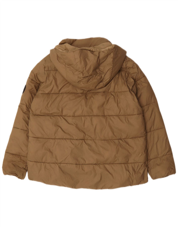 Zara Veste matelassée surdimensionnée à capuche pour femme UK 14 Nylon beige moyen