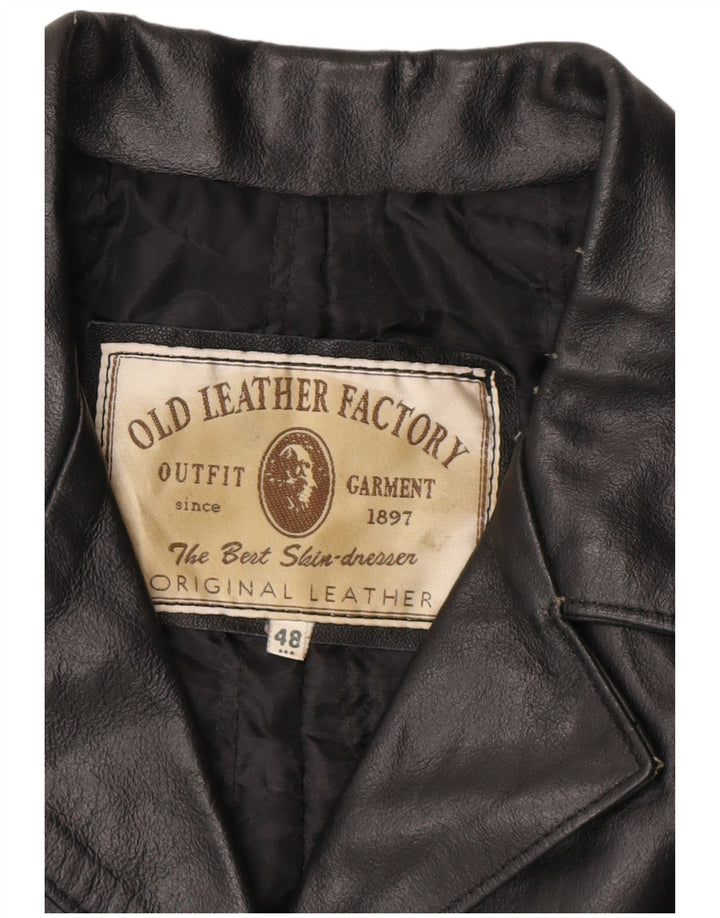 VINTAGE Manteau en Cuir Femme IT 48 XL Cuir Noir