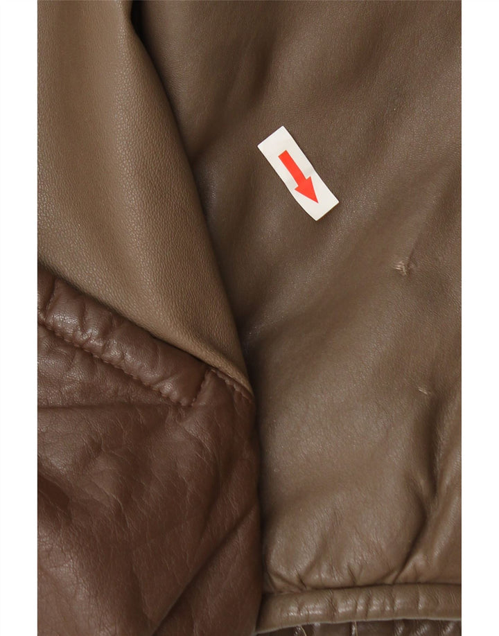 veste en cuir femme vintage UK 14 Medium Brown Colourblock