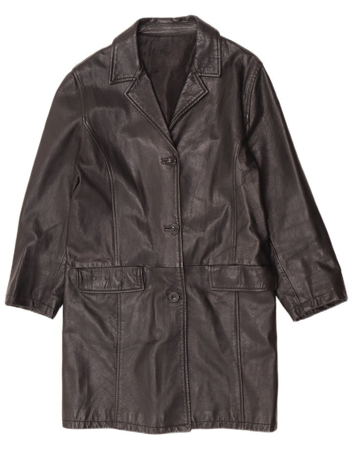 manteau en cuir femme vintage UK 14 Moyen Noir