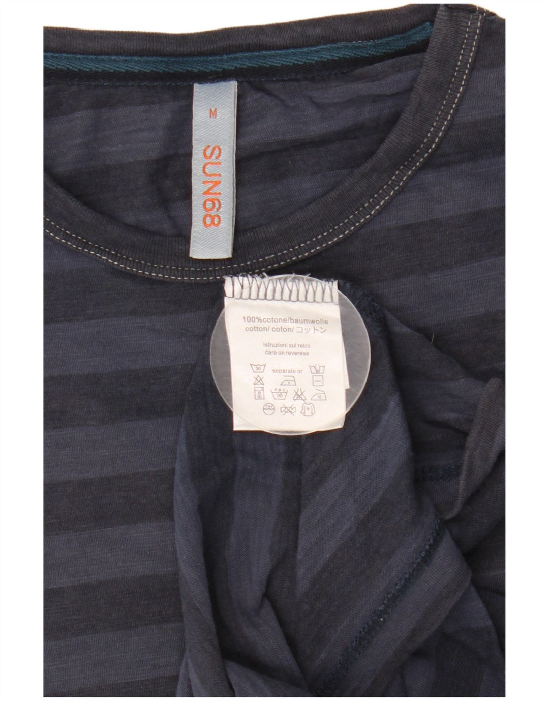 SUN68 T-Shirt Homme Coton Rayé Bleu Marine Moyen