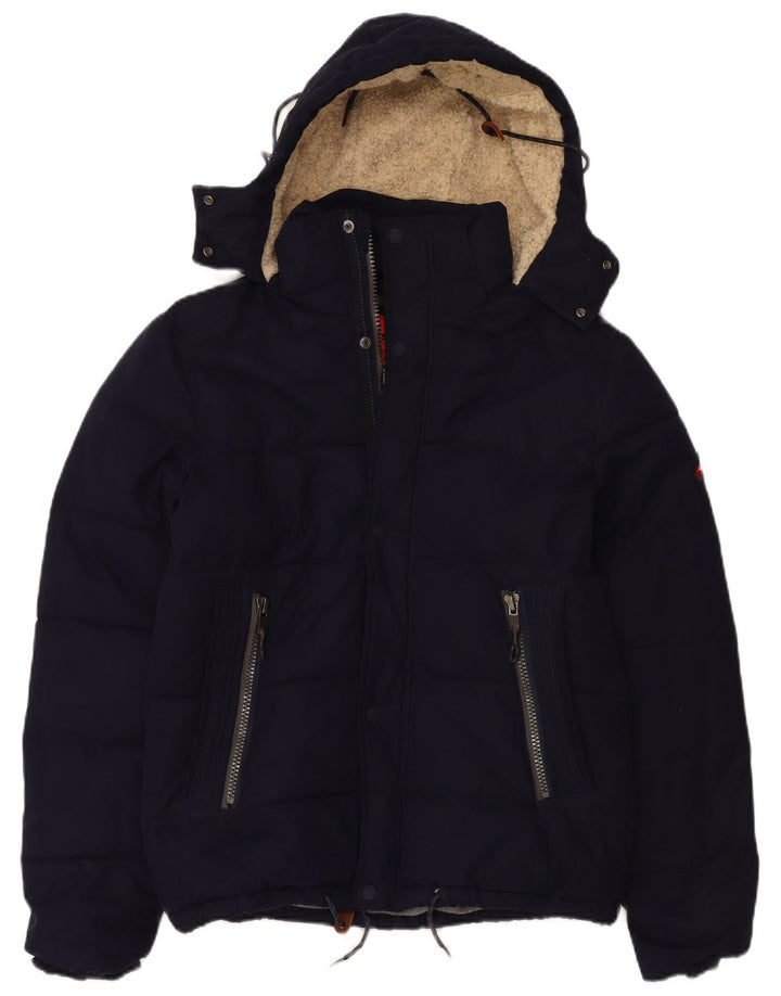 Superdry Veste matelassée à capuche pour hommes UK 38 Bleu marine moyen Polyester