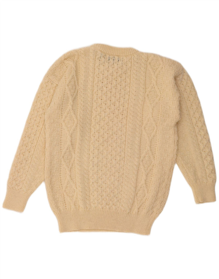 Aran Crafts Pull à col rond pour homme en laine beige