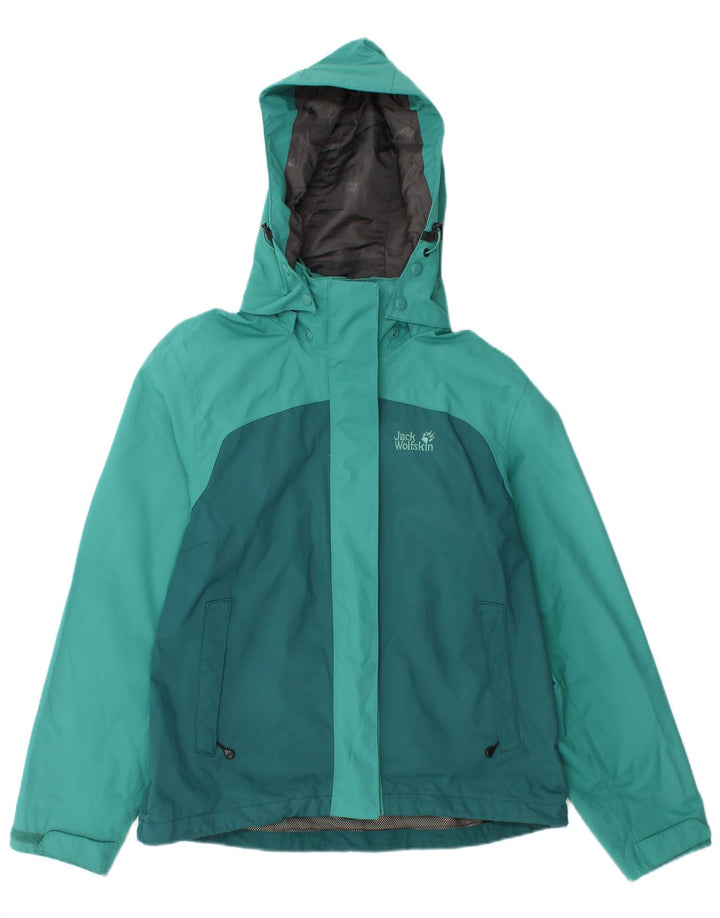Jack Wolfskin Veste de pluie à capuche pour femme UK 10 Small Turquoise Colourblock