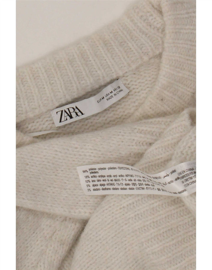 Zara Pull surdimensionné à col rond pour femme UK 14 Polyester blanc moyen