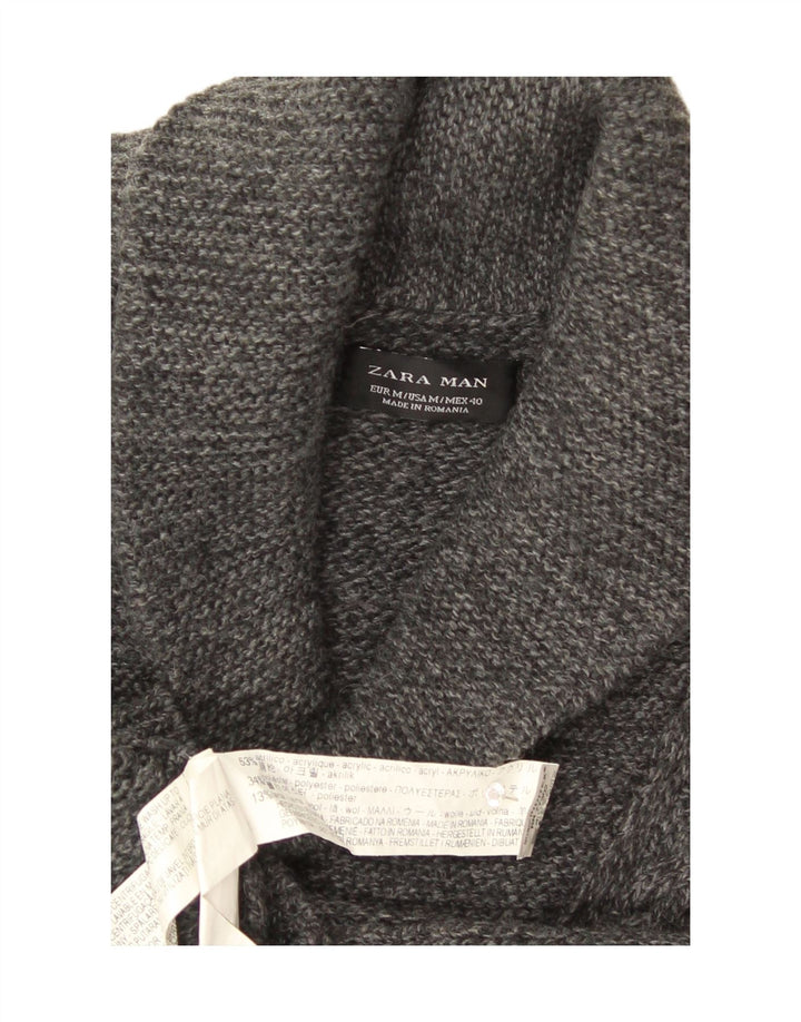 Zara Pull Col Châle Homme Gris Moyen Acrylique Moucheté