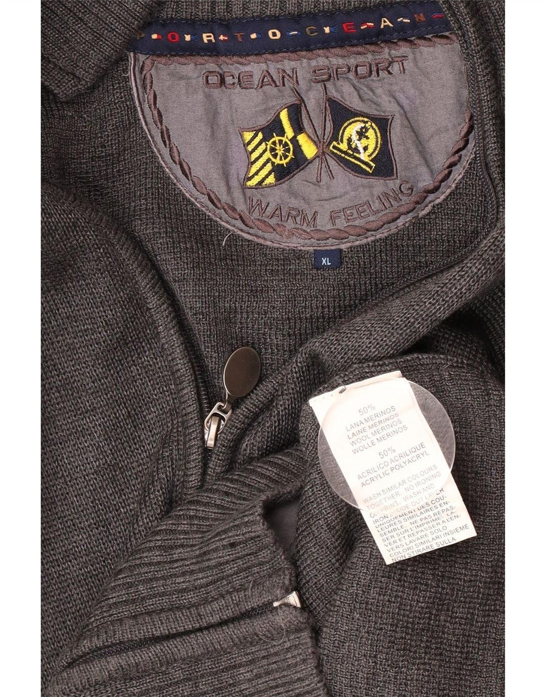 vintage Mens Cardigan Pull XL Gris Laine Vierge