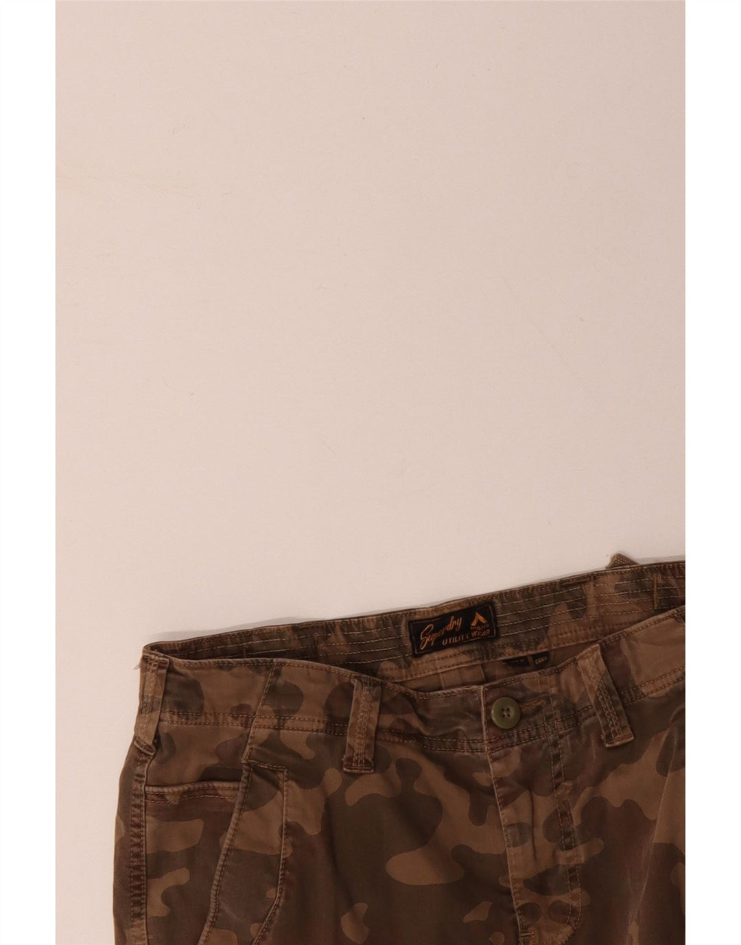 SUPERDRY Short Cargo Homme W32 Coton Camouflage Marron Moyen