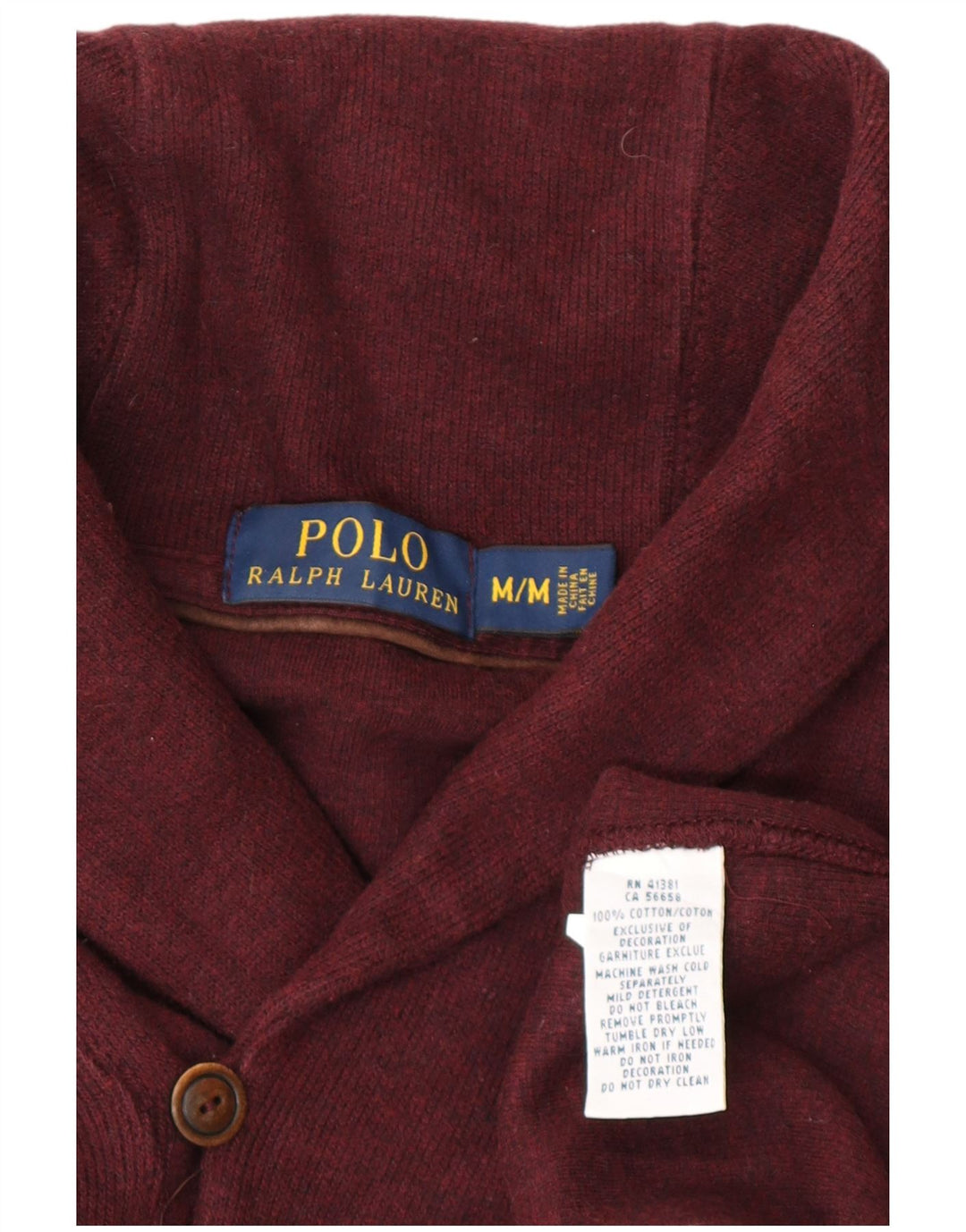 POLO RALPH LAUREN Pull à col châle pour homme en coton bordeaux moyen