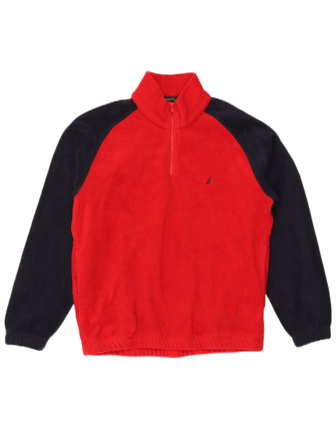 NAUTICA Mens Zip Neck Fleece Jumper Medium Red Colourblock