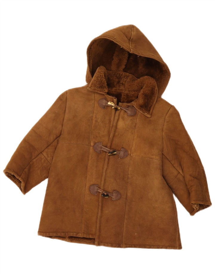 Veste en peau de mouton à capuche vintage pour filles 7-8 ans Marron