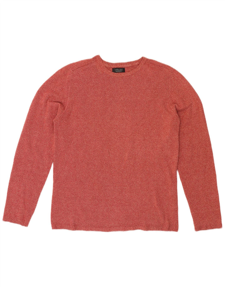 Zara Pull à col rond en coton moucheté rouge moyen |