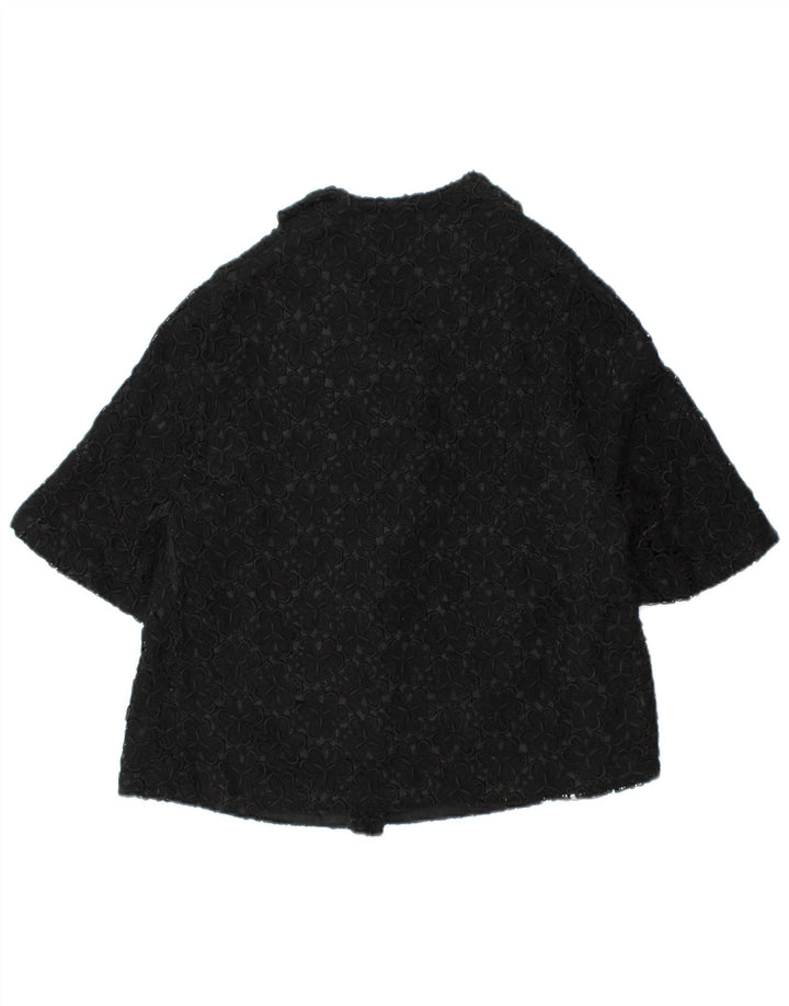 VINTAGE Veste blazer à manches courtes femme UK 12 Medium Black Floral
