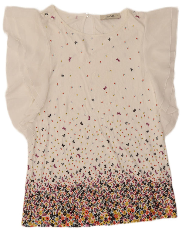Oasis Chemisier pour femme UK 10 Petit papillon en viscose floral blanc