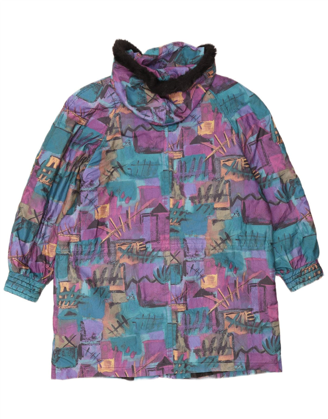 vintage Femmes Surdimensionné Motif Abstrait Coupe-Vent Manteau UK 18 XL Violet