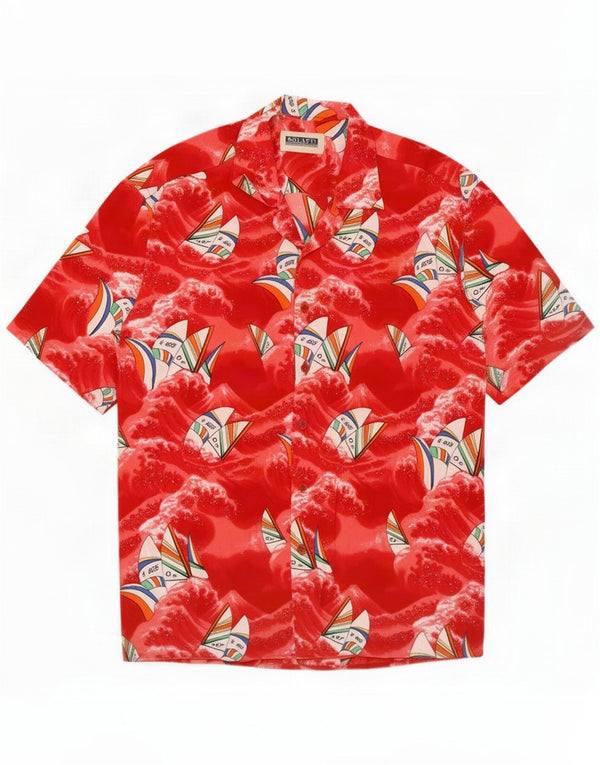 Chemise vintage à manches courtes pour hommes à motif abstrait 2XL Viscose rouge