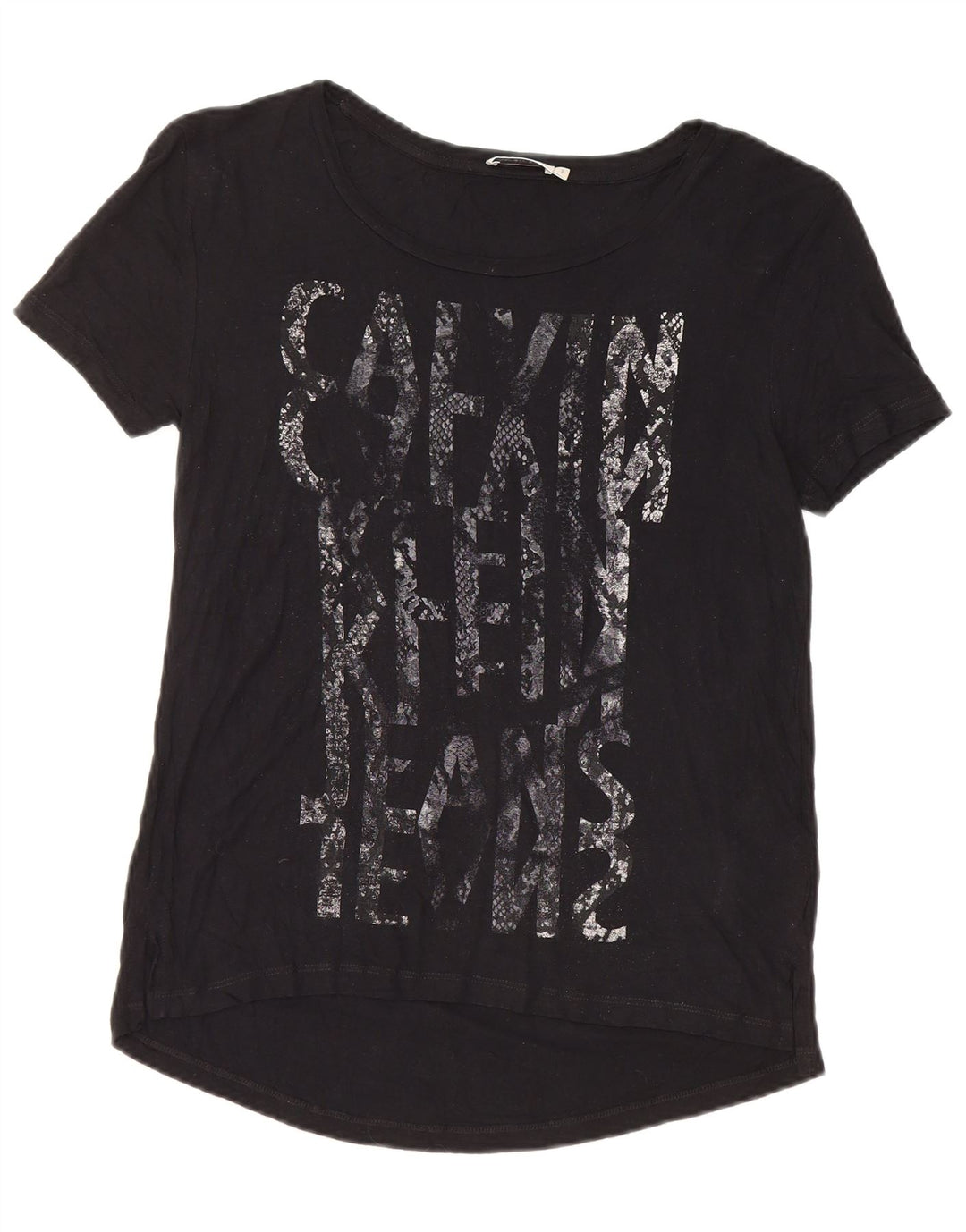 Calvin Klein T-shirt graphique pour femme UK 10 Small Noir Viscose