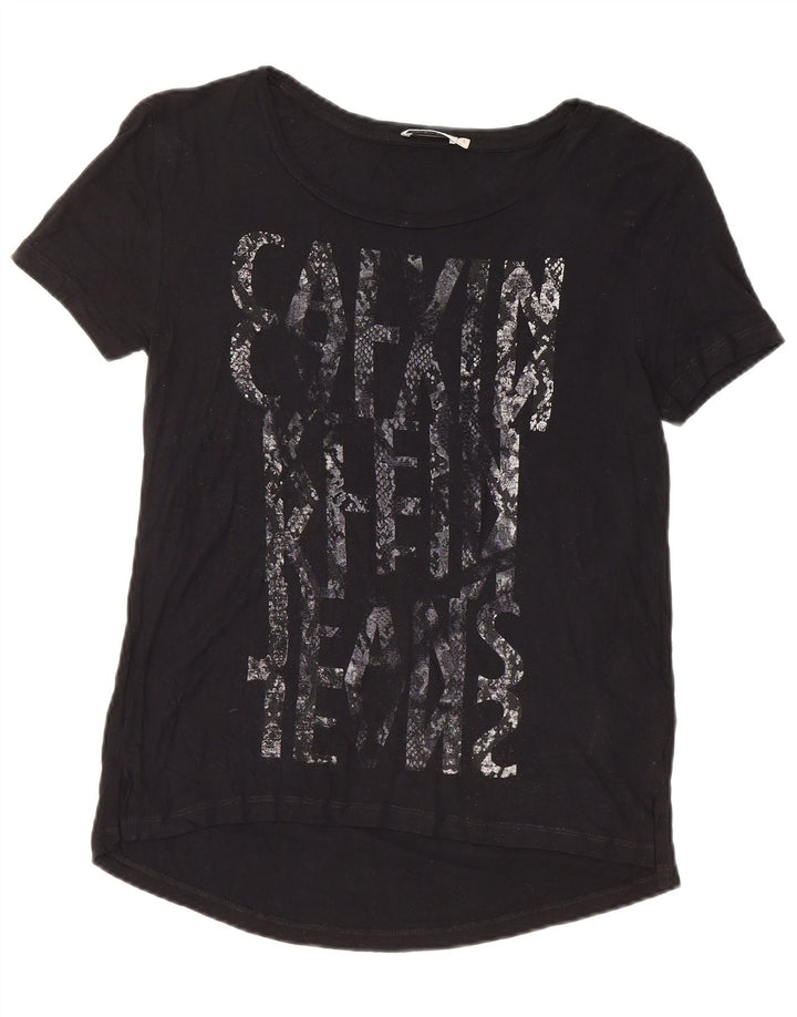 Calvin Klein T-shirt graphique pour femme UK 10 Small Noir Viscose