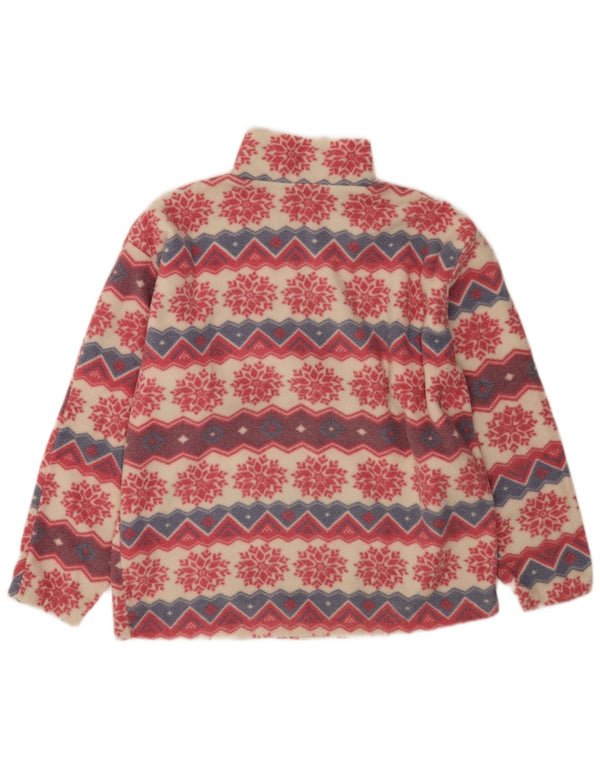 vintage Femmes Zip Neck Oversize Fleece Jumper UK 14 Moyen Rouge Fair Isle