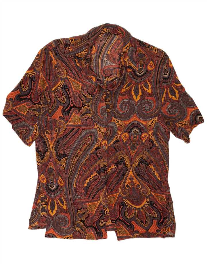 VINTAGE Chemisier chemise à manches courtes femme UK 16 Grand Paisley multicolore