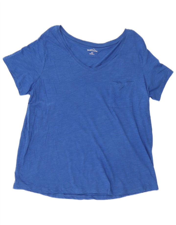 EDDIE BAUER T-Shirt Femme Top UK 20 2XL Bleu Moucheté Coton