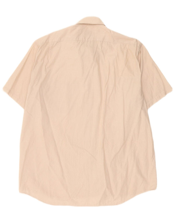Lacoste Chemise à manches courtes pour homme Taille 41 Grand coton beige à fines rayures