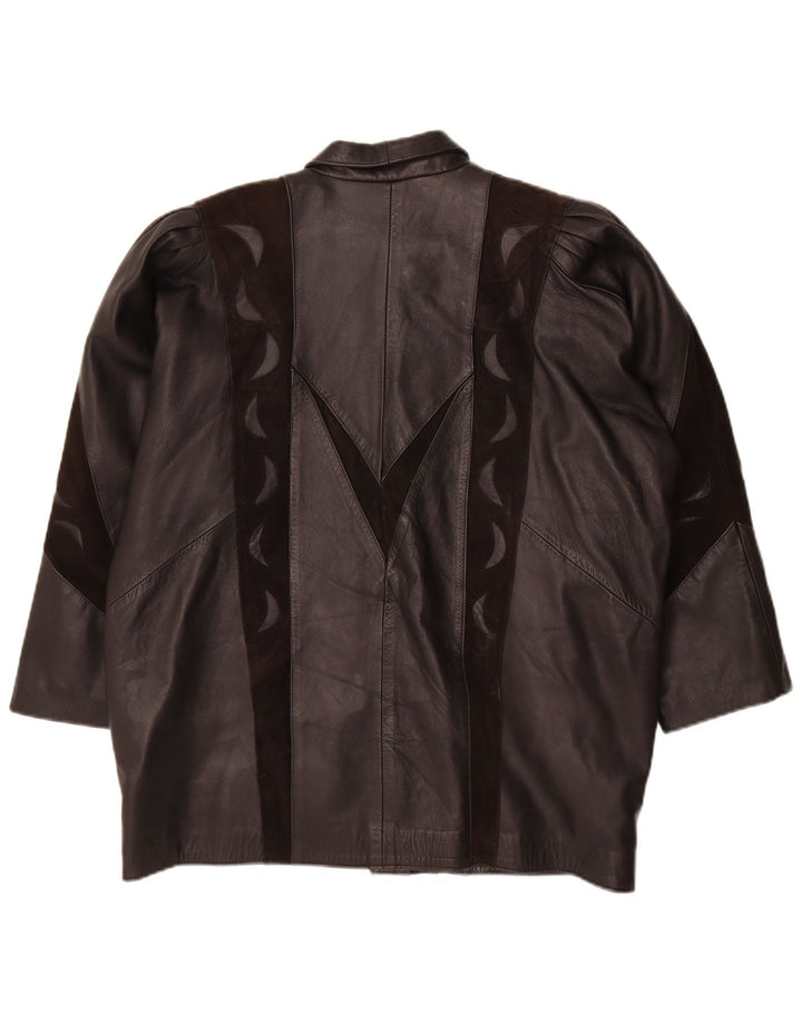 veste en cuir femme vintage UK 20 2XL Black Colourblock
