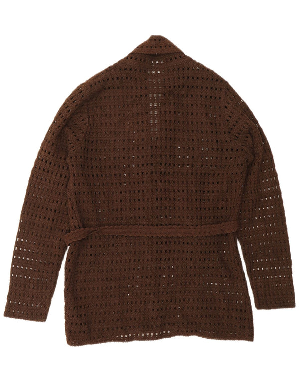 VINTAGE Femme Crochet Cardigan Pull UK 14 Grand Acrylique Marron