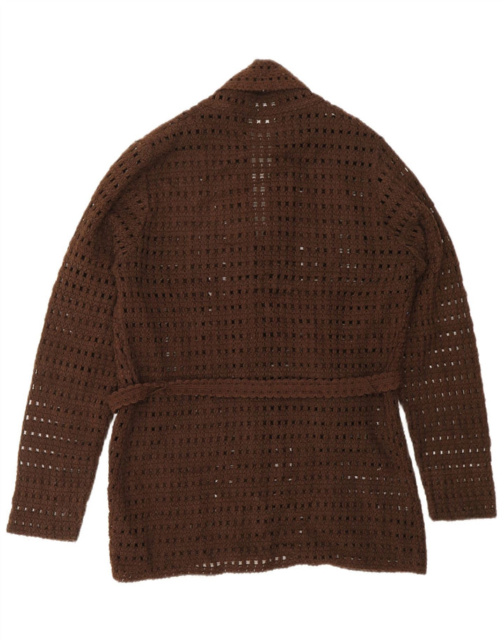VINTAGE Femme Crochet Cardigan Pull UK 14 Grand Acrylique Marron