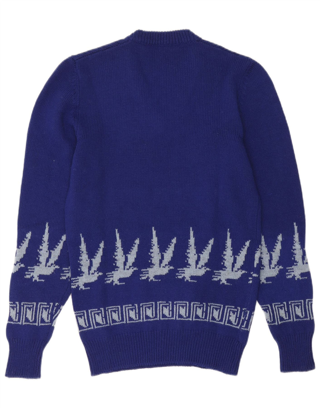 vintage Homme Col V Pull Pull Petit Bleu Fair Isle