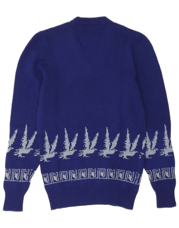 vintage Homme Col V Pull Pull Petit Bleu Fair Isle