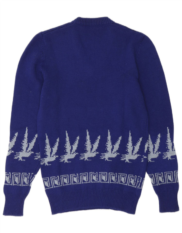 vintage Homme Col V Pull Pull Petit Bleu Fair Isle