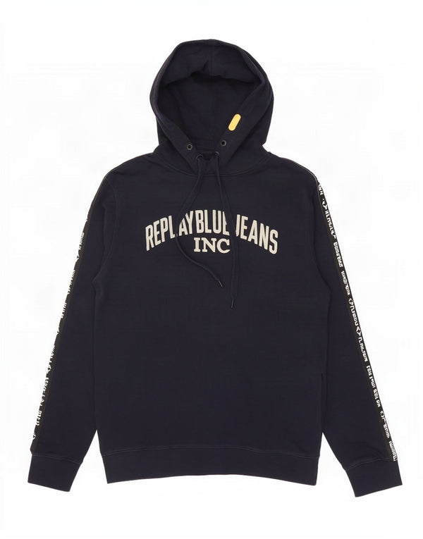 Replay Pull à capuche graphique pour homme 2XL Bleu marine Coton