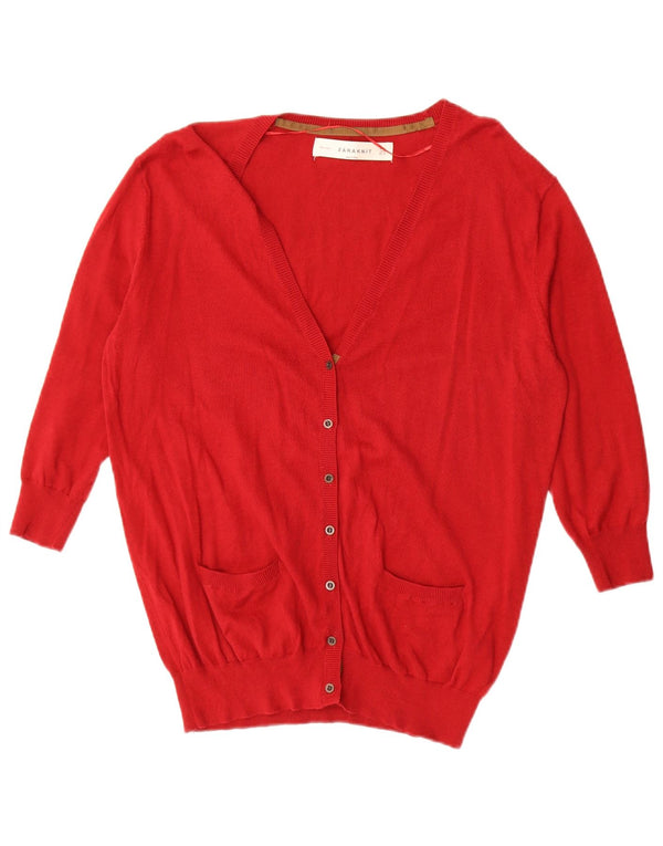 Zara Cardigan à manches 3/4 pour femme en coton rouge moyen UK 14