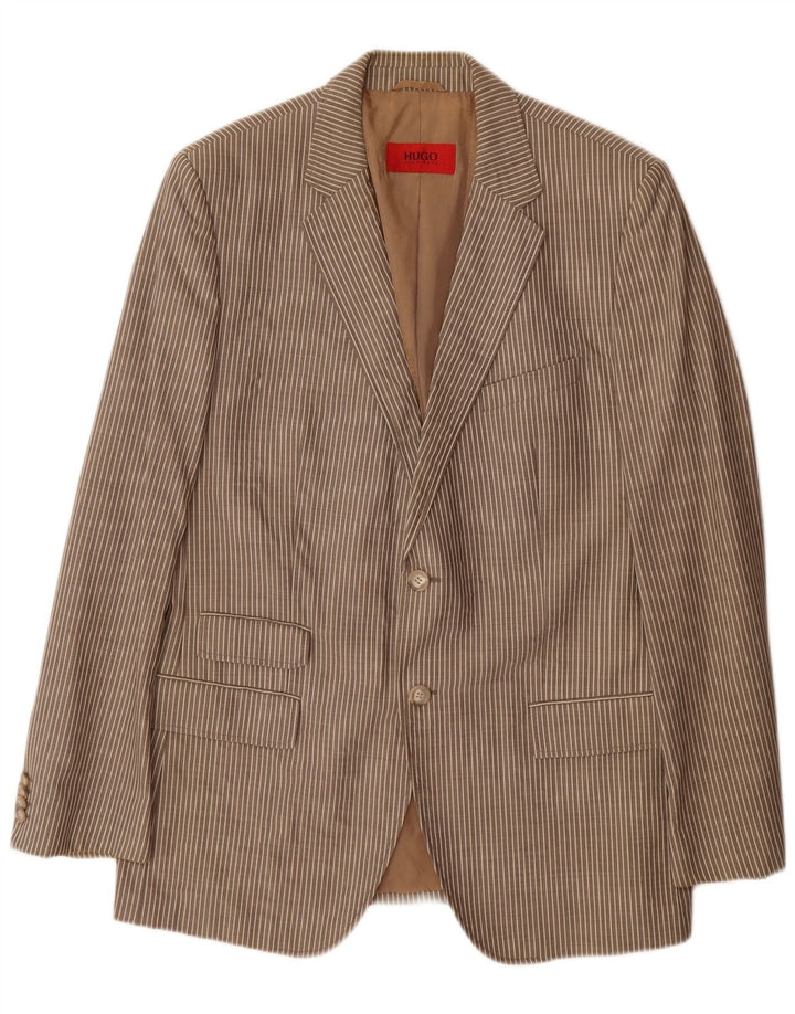 Hugo Boss Veste blazer à 2 boutons pour homme EU 54 2XL Laine vierge à fines rayures grises
