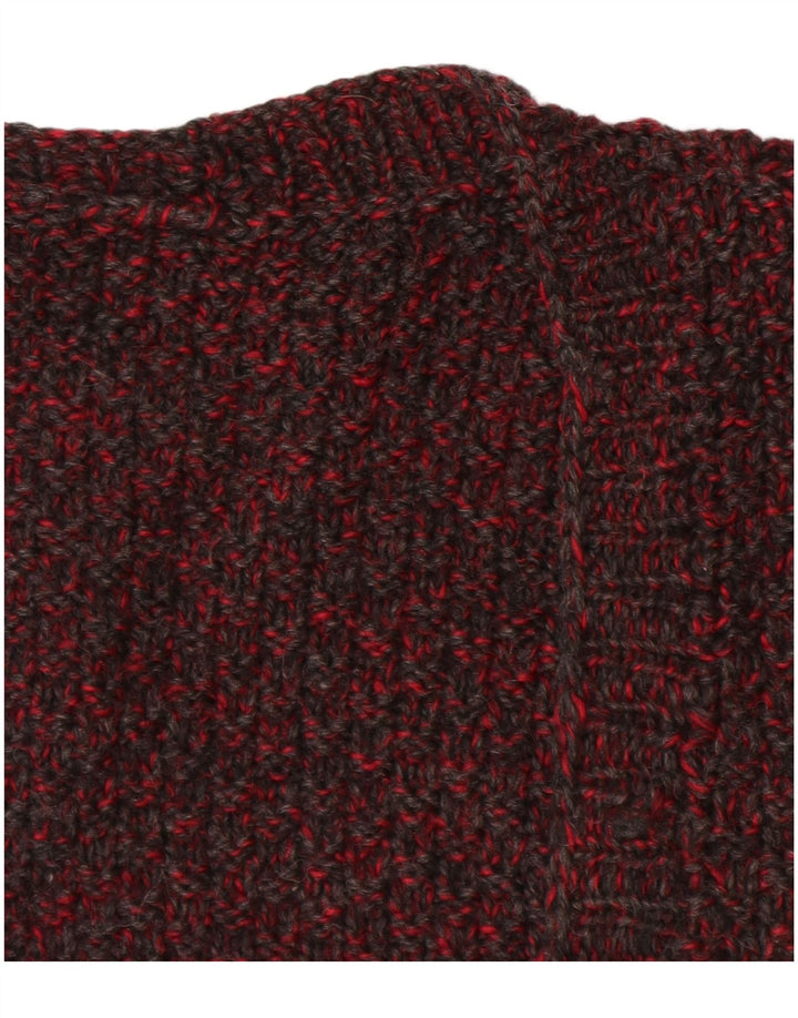 VINTAGE Femme Cardigan sans manches Pull UK 14 Grand Bordeaux Moucheté