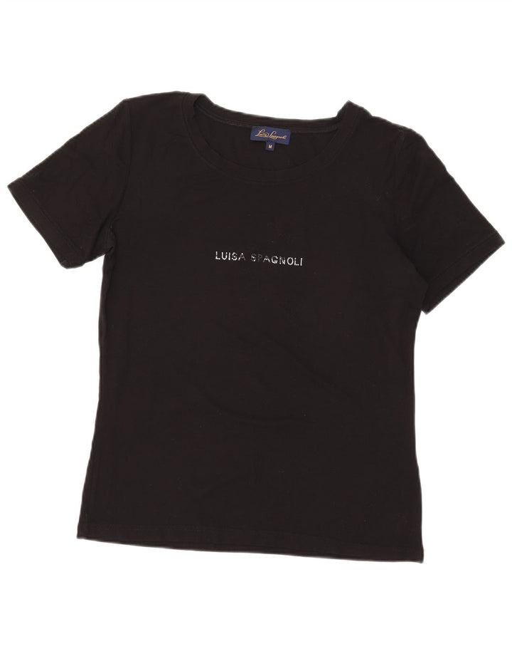 Luisa Spagnoli T-shirt graphique pour femme UK 14 Noir moyen