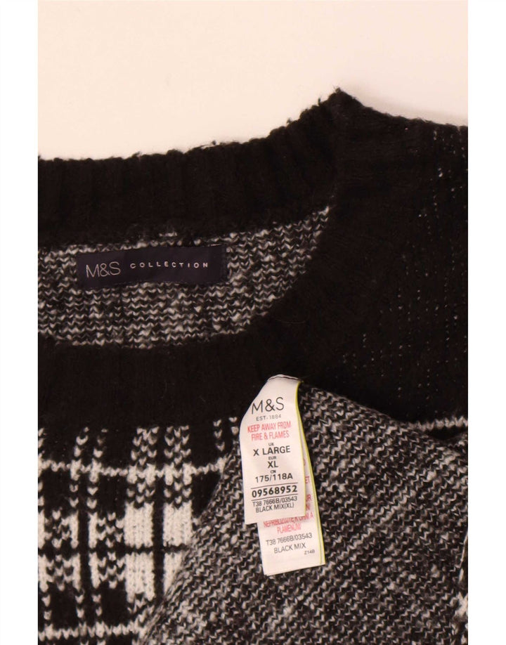 Marks & Spencer Pull ras du cou pour femme UK 18 XL Noir à carreaux